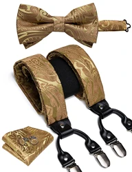 Elegante Oro Paisley Bretelle di Seta Degli Uomini di Cuoio Reale Del Metallo 6 Pinze Bretelle Elastiche Bretelle Pantaloni Cinghie Degli Uomini Regalo DiBanGu