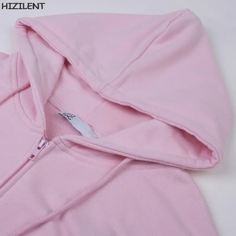 Pink Zip Up Sweatshirt Winter Jacket Clothes oversize Hoodies Women Y2K top Vintage Pockets Long Sleeve Pullovers Grunge clothes