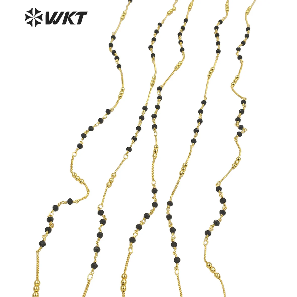 WT-RBC194 Personality Handmade Colored  Mixed gold Beads stone chain in  real gold plated fashion jewelry findings chain