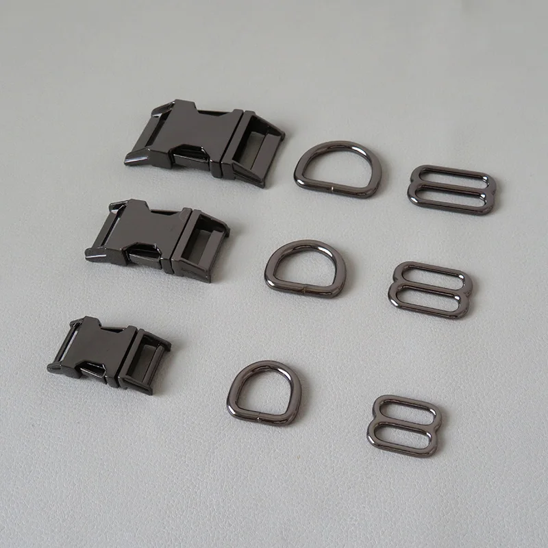 20Sets/Lot Gun Black Metal D Ring Release Buckle Adjuster For Pet Dog Collar Paracord Harness Belt Loop Outdoor Accessory Parts