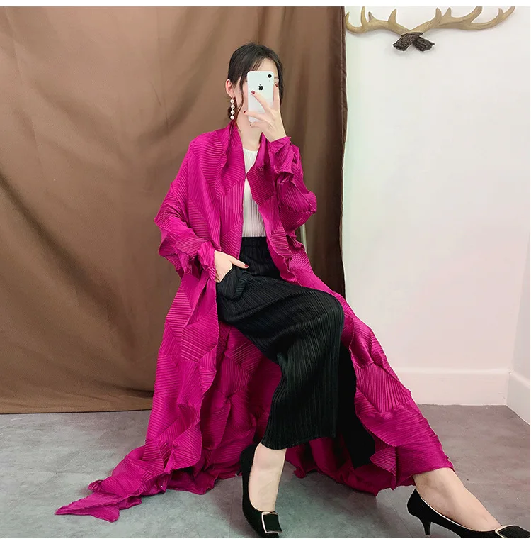 

HOT SELLING Alternative personality unique diamond thin fold irregular long dust coat IN STOCK