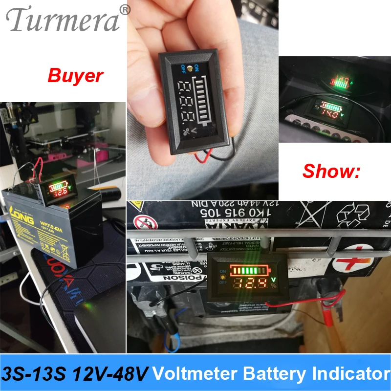 Lithium Lifepo4 Battery Indicator 12V 24V 36V 48V 60V Voltmeter Display with Switch Battery for 12V Car and Screwdriver Turmera