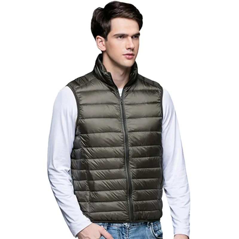 Chaleco informal de plumón de pato blanco para hombre, chaleco ligero con cremallera, talla grande, 6 colores, novedad