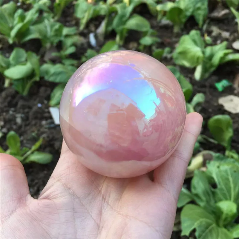 beautiful pink aura quartz crystals natural rose crystal ball energy stone for Home Decoration
