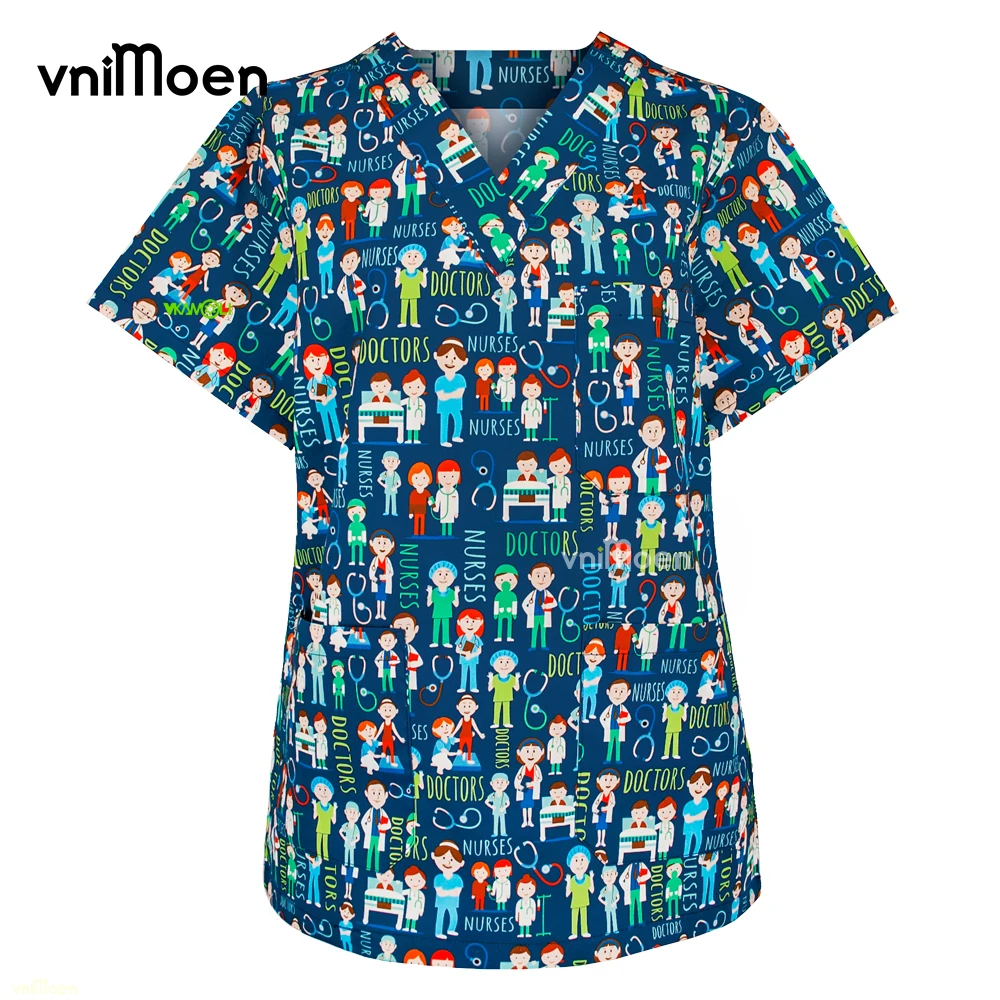 New High Quality Nursing Scrub Tops man and Women surgic Uniforms Pet Clinic Nurse V-neck Medical Doctor Work Clothing Wholesale