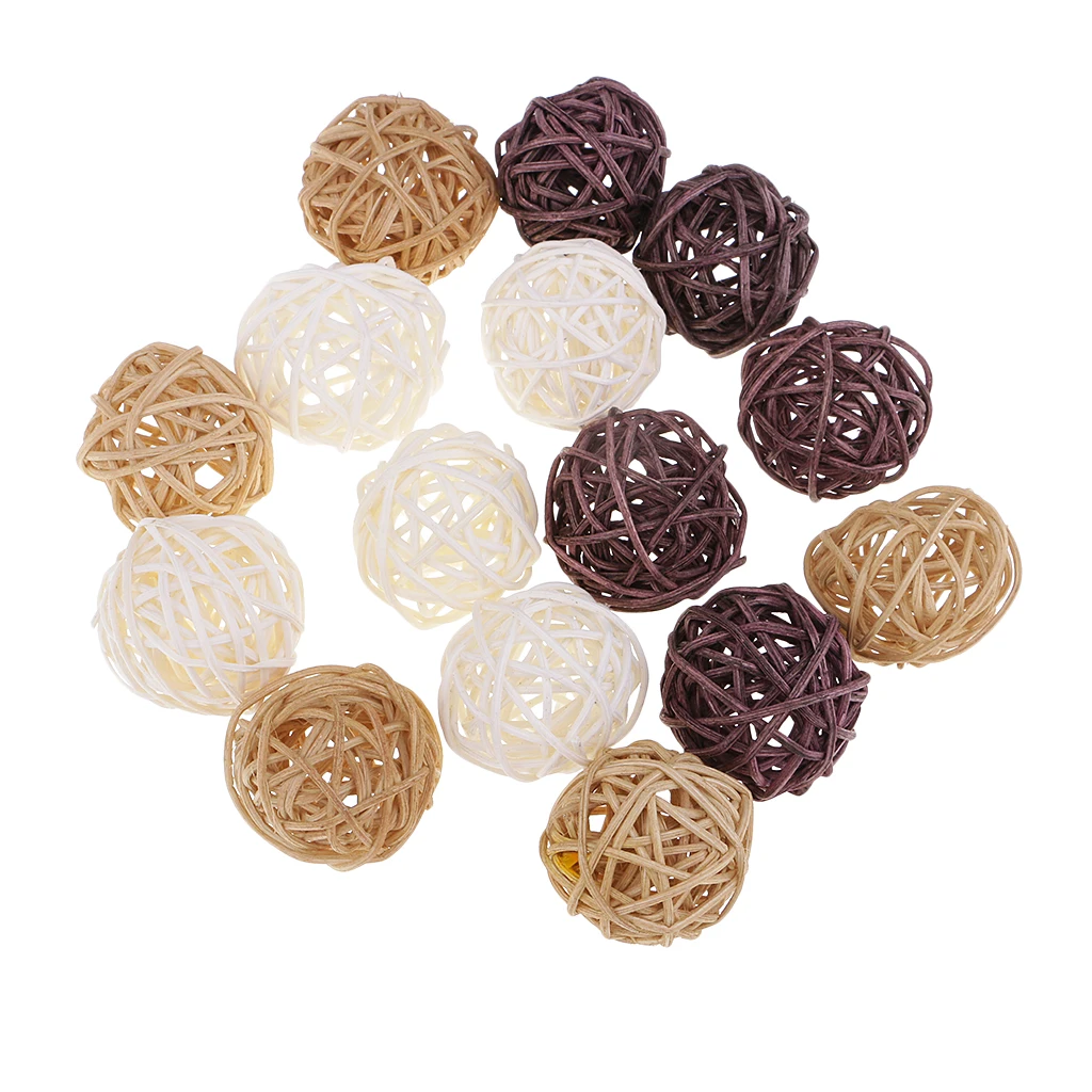 6/10/15pcs Round Wicker Rattan Ball - Decorative Ball for Bowls Vase Filler Coffee Table Decor Wedding Party Ornament - 3~7cm