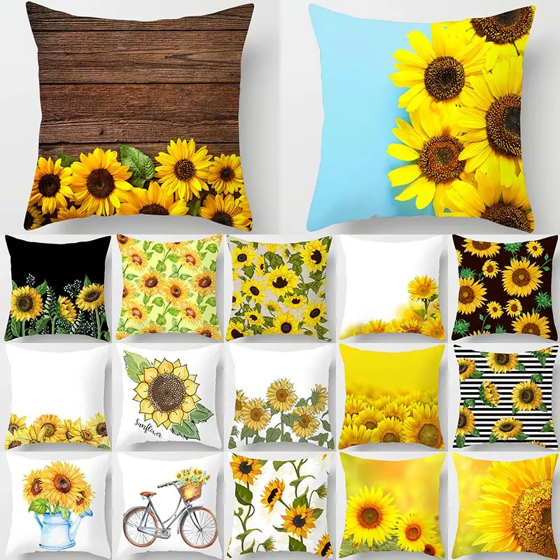 sunflower  Leaves Cushion Cover Polyester Throw Pillows Soft Decorative Pillowcase For Home Sofa Chair Pillow Covers 40903