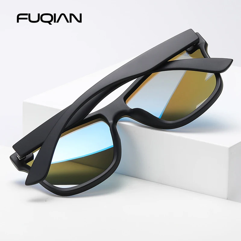 Luxury Square Polarized Sunglasses Men Women Fashion One-piece Sun Glasses Unisex Vintage Mirror Blue Driving Travelling Shades