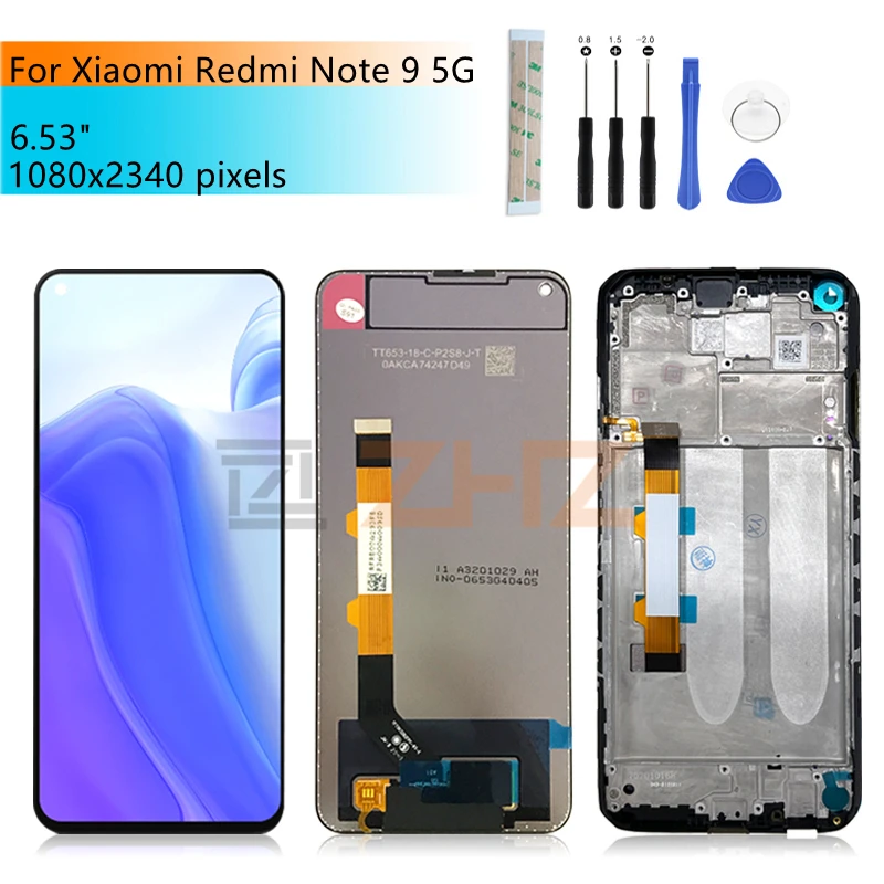 

6.53" For Xiaomi Redmi Note 9 5G LCD Touch Screen Display Digitizer Assambly With Frame M2007J22C LCD Replacement Repair Parts