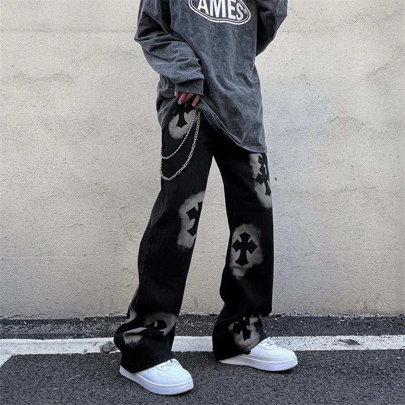 ICCLEK 2021 Fall New Jeans Men's Jeans Retro Letters Straight Jeans Hip Hop Loose Casual Pants Baggy Jeans