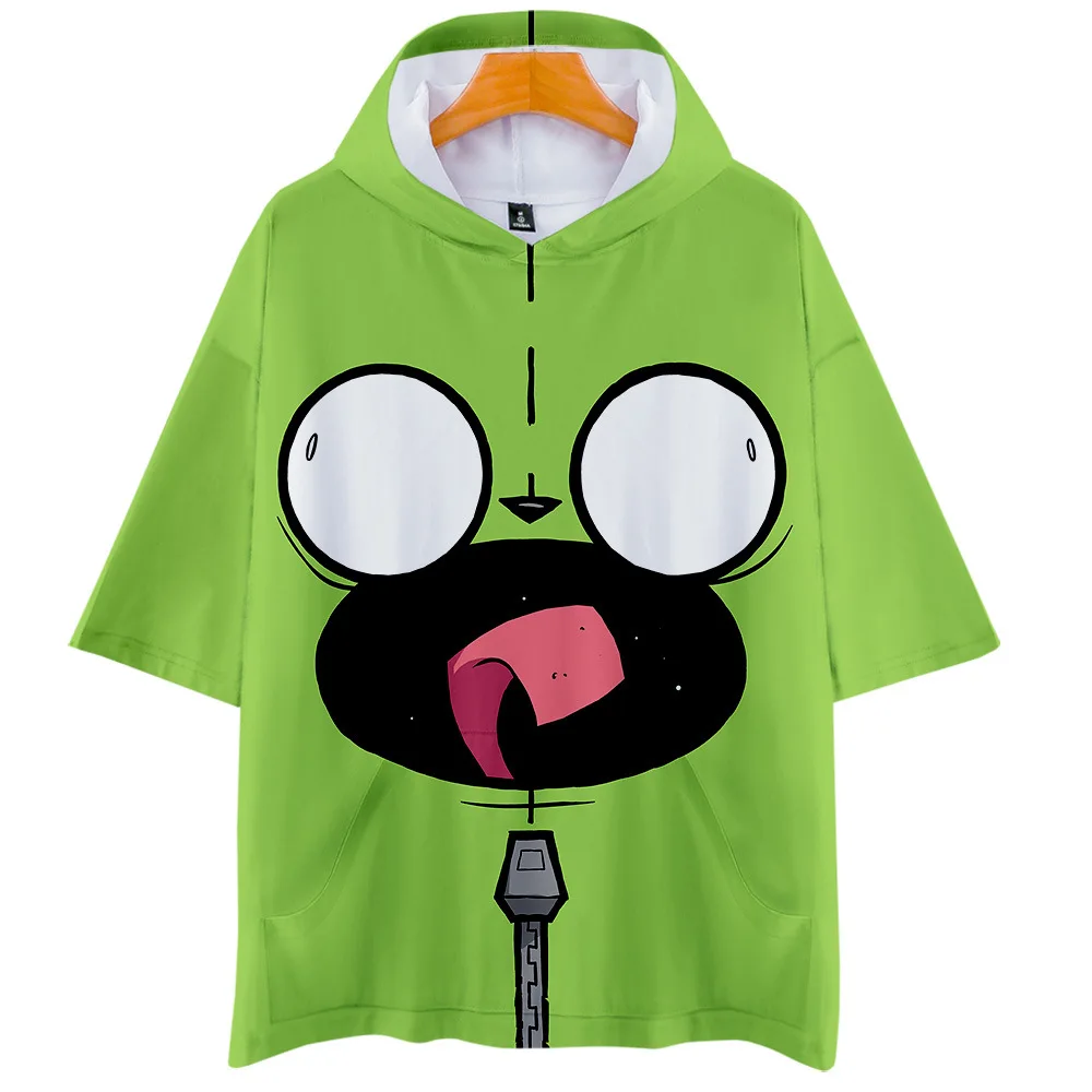 Invader ZIM 3D Printed Short Sleeve Hooded T Shirt Women Men Harajuku Cute Cartoon Graphic Tees Boys Girls Teens Pullover Tops