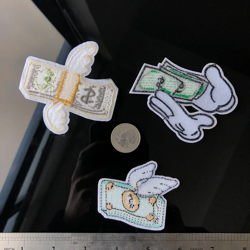 1 قطعة الكرتون USD مضحك المال القادمة بقع Fly بها بنفسك يطير دولار التصحيح الحديد على بقع ملصقات المطرزة للملابس بقع #3