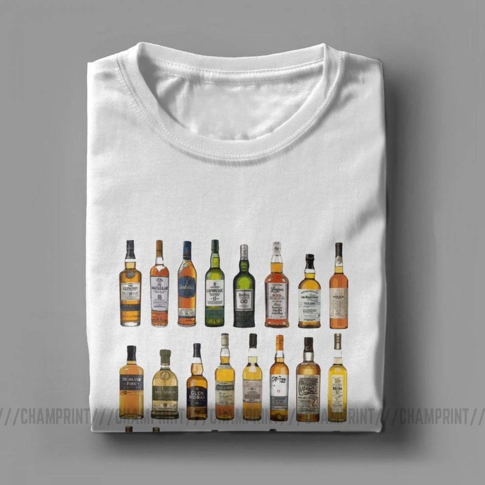 Men Single Malt Whisky T-Shirts Whiskey Bottles Father\'s Day Gift Crazy Crewneck Tops Clothes Cotton Tees Gift Idea T Shirt