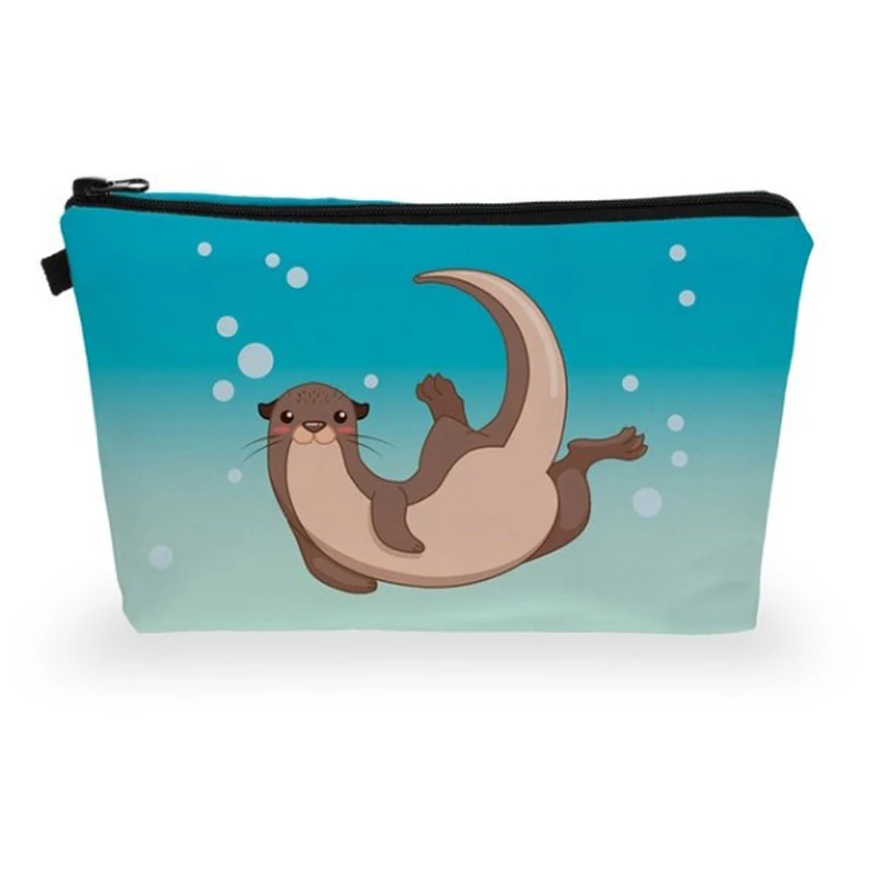 3D Printing Lovely Cartoon Sloths Otter Series Makeup Bag Cosmetic Case Toiletry Storage bag for Traveling 1piece