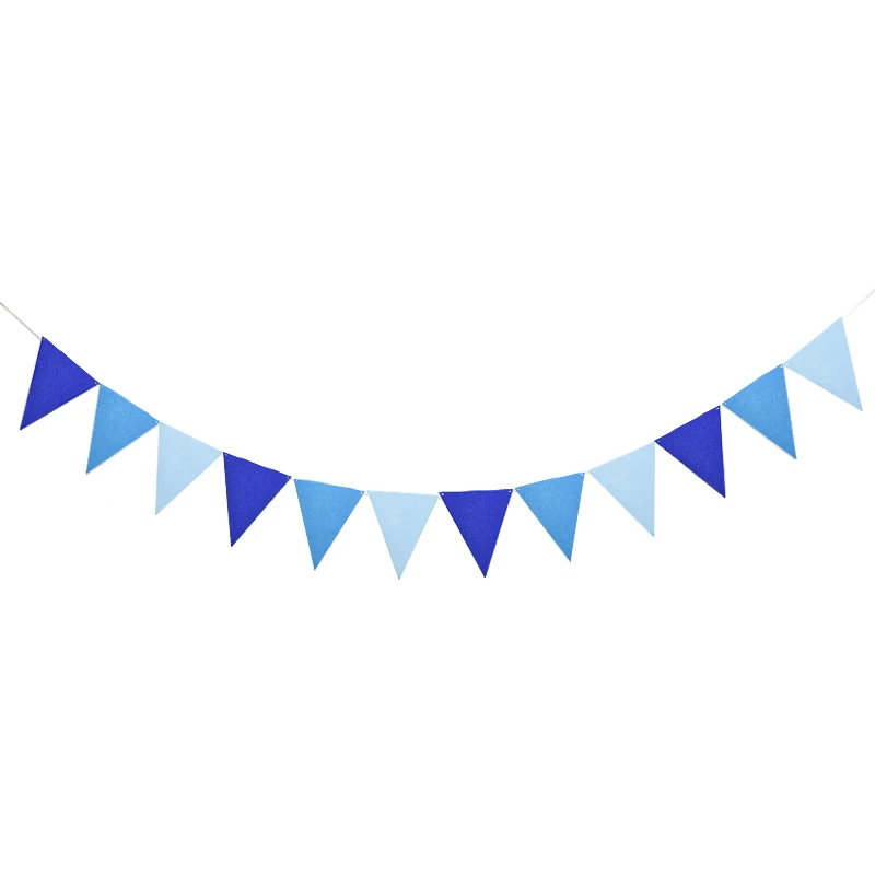 Fashion 4M 12 flags Blue Fabric Flags Banners Bunting Pennant Banner Baby Shower Garlands for Birthday Party Wedding Decoration