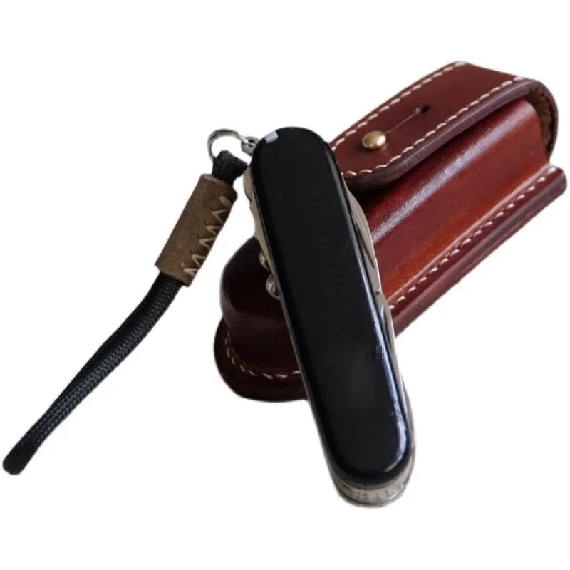 Handmade Leather Belt Pouch Vegetable Tanned Leather Protective Case for 91mm Swiss Army Knife