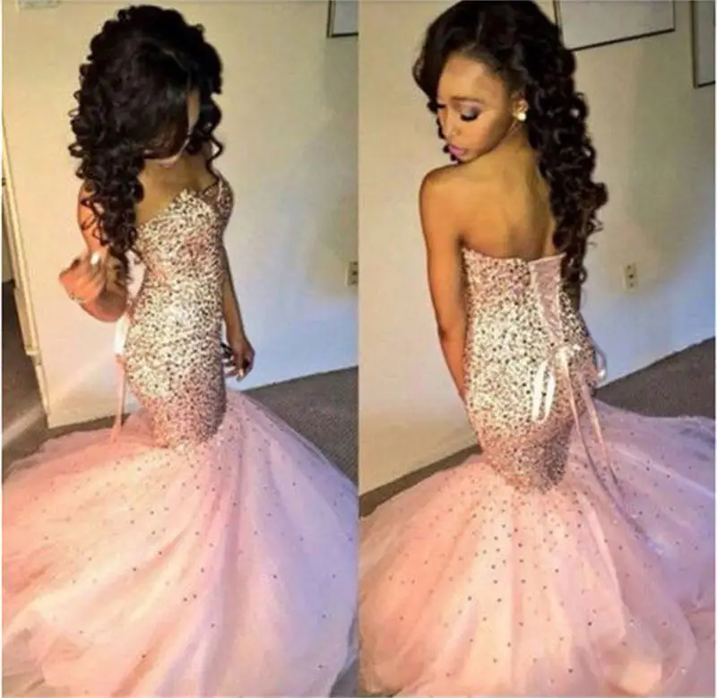 

Long Ball Gown Prom With Sequins Lace Up Low Back vestidos de festa longo Custom Formal Evening Party Gowns mother of the dress