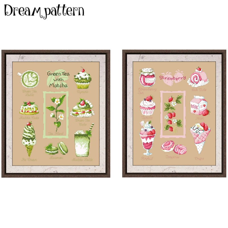 Green tea with matcha cross stitch kit package 18ct 14ct 11ct flaxen linen cloth cotton thread embroidery DIY handmade needlewo