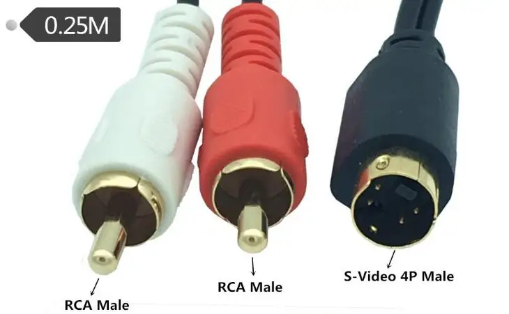 S-video y 2-RCA Cables de Audio Combo 4 Pin SVideo cable macho, chapado en oro 0,25 m
