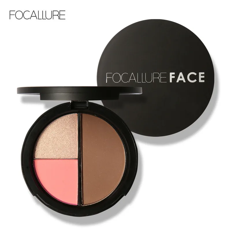 Focallure Blush Contour Highlight Palette 3 in 1 Face Makeup Set Long Lasting Highlighter Blusher Palette Natural Cosmetics