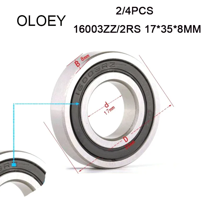 

OLOEY Free Ship 16003ZZ -2RS 17x35x8(mm) 2/4pcs Bearing ABEC-1 Rubber Sealing Type Chrome Steel Deep Groove Bearing