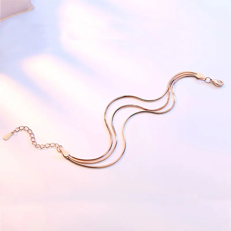 Fashion Rose Gold Color Silver Color Snake Chain Multi-layer Bracelets For Women Wedding Party Gfit Jewelry 14cm Long, 1 Piece