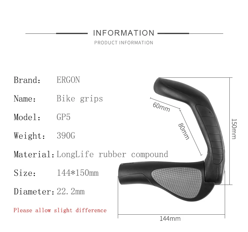 ERGON Ergonomics Bike Handlebar Grips GP1 GP3 GP5 Mountain Bike Extended Bar End Grip Lockable Bicycle Handle Mount Rubber Grips