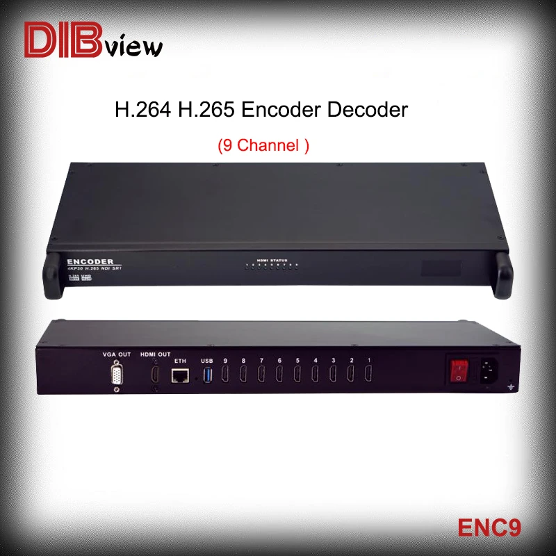 

ENC9 H265 H264 9Ch HDMI USBcam IPTV Streaming SRT HLS UDP RTMPS NDI HX Live Broadcast Video Audio Encoder Decoder VGA