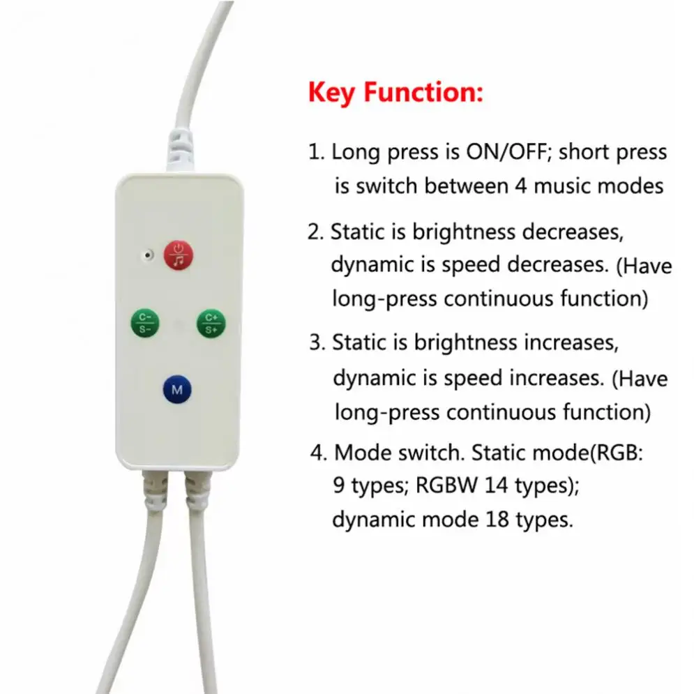 The 21Key RF LED Music Timing Controller 4 Buttons 2 Port RGB Controller for LED Strip Light