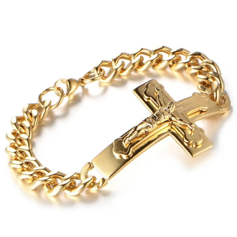 

Jesus Cross Men's Stainless Steel Bracelet Male Wholesale pulseira Mens Braclets Gold Color Wrist Bracelets For Men Jewelry