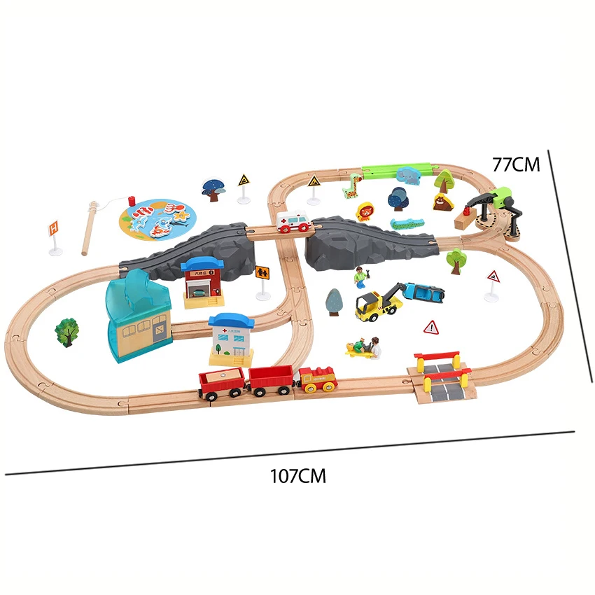 Hospital Rescue Transport Track Set Puzzle Track Repair Scene With Sound Track Compatible Wooden Electric Train Kids Toys Pd14