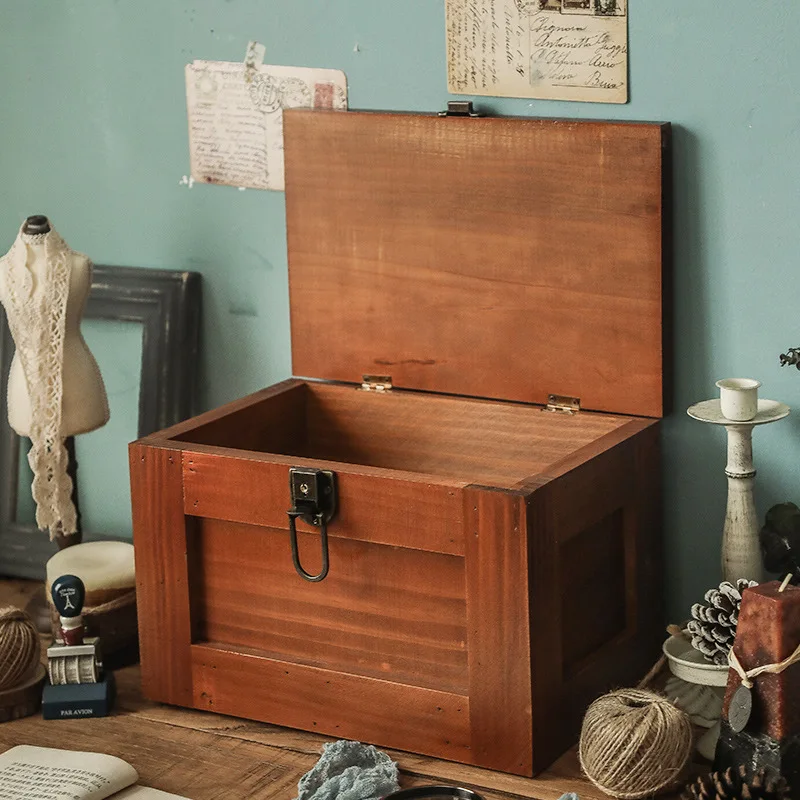 

Vintage Storage Box With Lock Wooden Cosmetic Home Makeup Decoration Box With Lid Storage Boxes 정리함 органайзер для канцерии