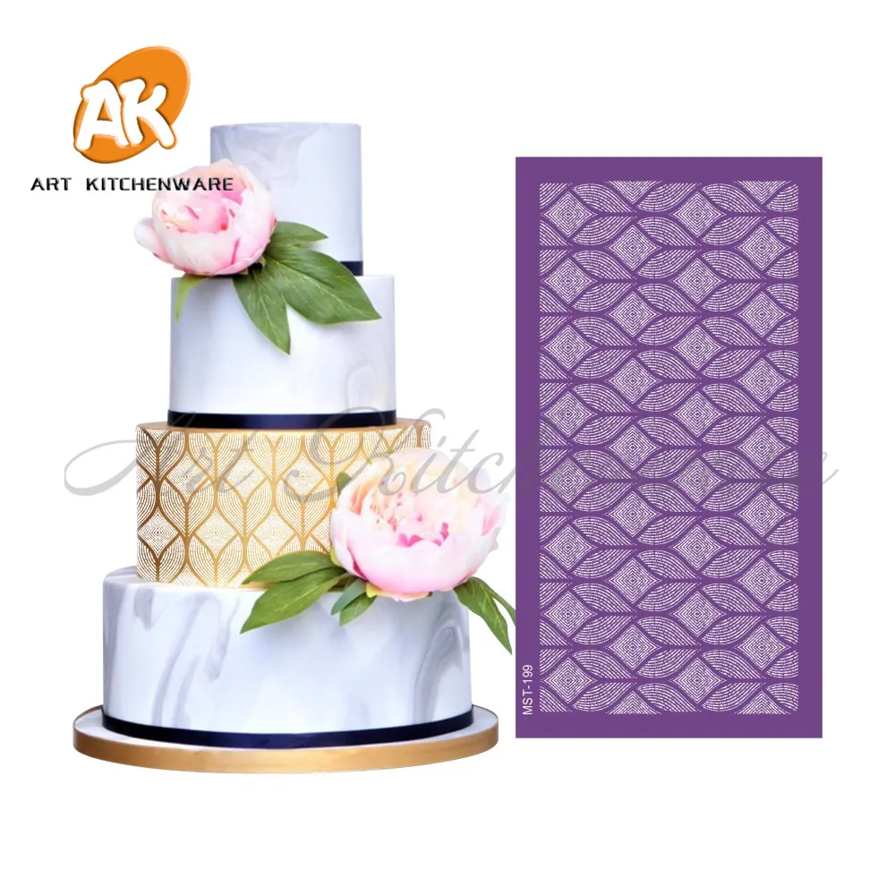 

Geometry Mesh Stencil Lace Cake Stencil Wedding Cake Decorating Tools Soft Fabric Stencils for Fondant Cake Mold Bakery