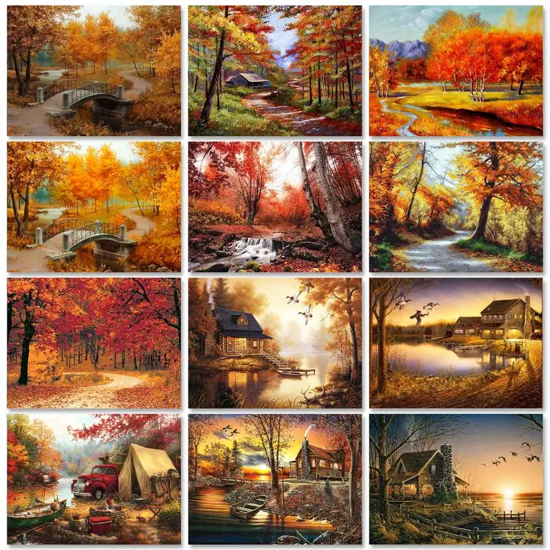 

PhotoCustom Oil Painting By Numbers For Adults Frameless Autumn Scenery 60x75cm DIY Paint By Numbers On Canvas Home Decor