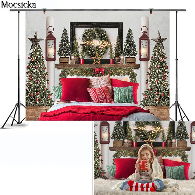 Mocsicka شجرة عيد الميلاد الملكي الفاخرة غرفة الموقد أريكة هدية طفل صورة خلفية الطفل صورة التصوير الفوتوغرافي خلفية