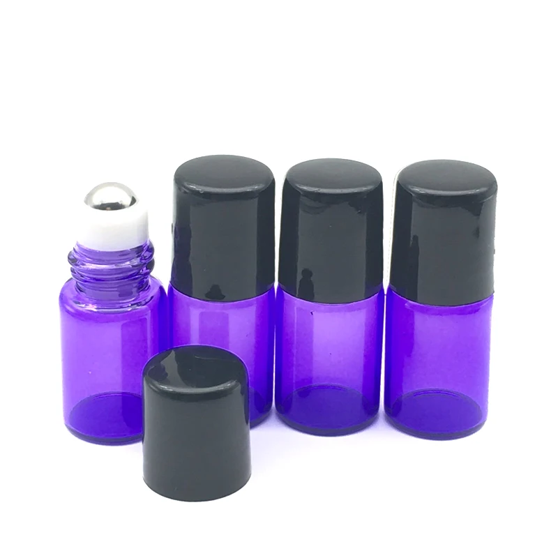 5pcs 2ml Purple-Blue Perfume Sample Roller Glass Bottle for Essential Oil Refillable Roll on Bottle Deodorant Containers