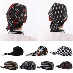 Unisex Chef Cap Kitchen Chef Hat Waiter Cooker Headwrap Hat Chef Tie Back Cap Kitchen Catering Cap Cotton Pirate Hat Bandana Hat