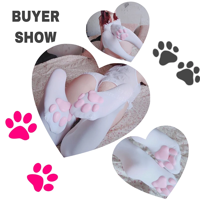 Pawpads Pink Cat Paw Pad Thigh High Socks For Women Cute 3D Lolita Kitten Claw Stockings Sleeves Ear For Cosplay Accessories New