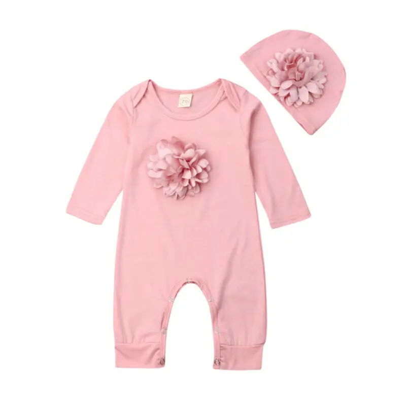 2PCS Newborn Baby Girl Clothes 3D Cute Floral Long Sleeve Romper Jumpsuit Outfits 0-18M Long Sleeve Baby Bodysuit