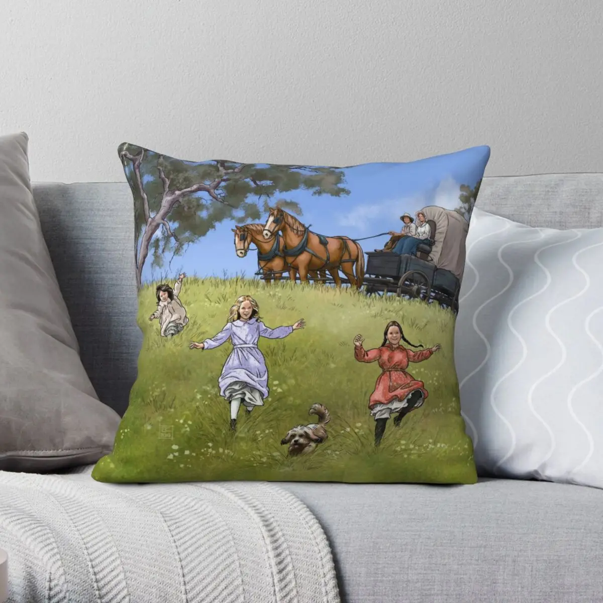 

Prairie Family Square Pillowcase Polyester Linen Velvet Pattern Zip Decor Throw Pillow Case Room Cushion Cover