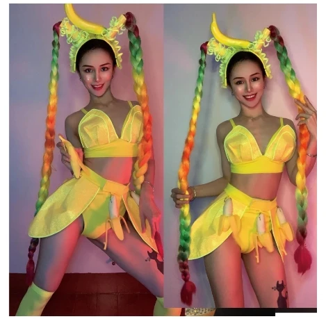 

Nightclub dance team fruit banana costumes stage dance wear DJ jungle party costume