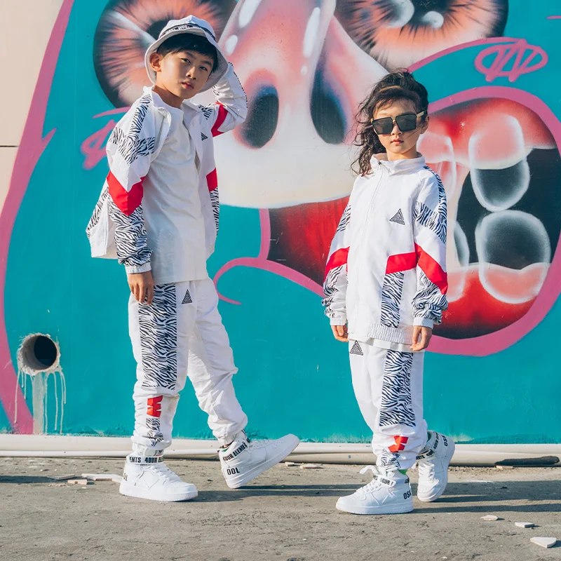 Kinderen Jazzdans Kostuums Voor Kinderen Losse Jas Broek Pak Hip Hop Kleding Voor Meisjes Jongens Straat Prestaties Kostuums DWY3963
