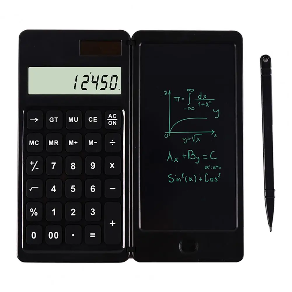 Calculator Digital Writing Tablet Long Standby Time Ultra-thin Solar Scientific Calculator Foldable LCD Drawing Pad for Office