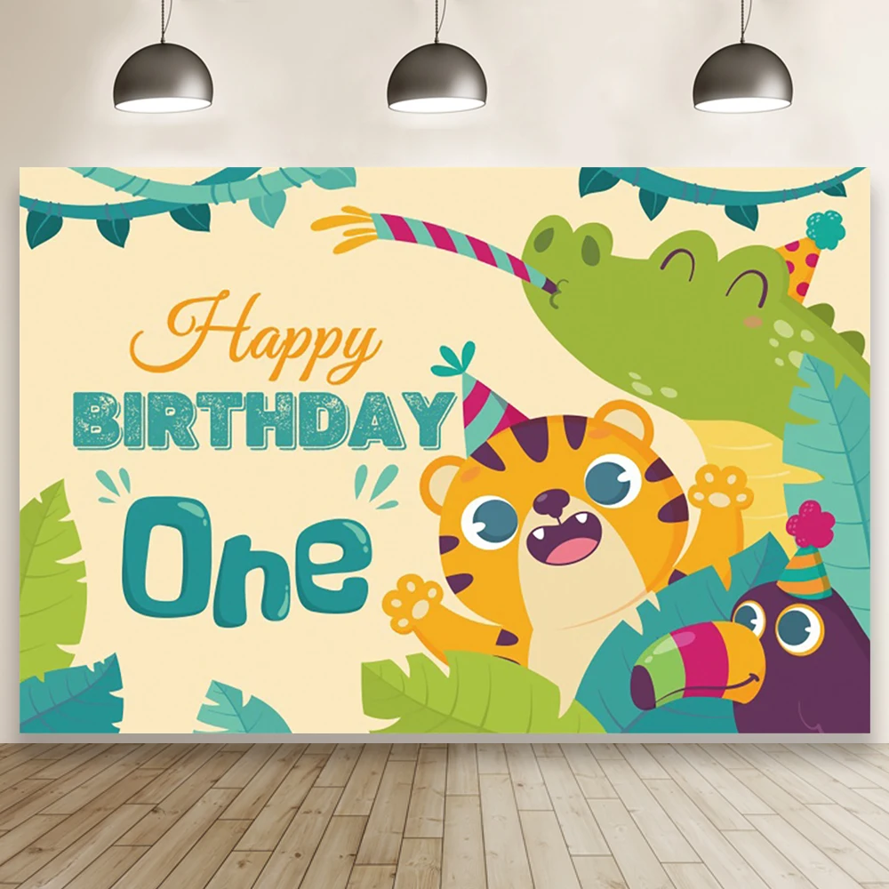 Cartoon Dinosaur Tiger Animals Party Children One Birthday Photo Background Baby Portrait Photography Backdrop Family Photocall