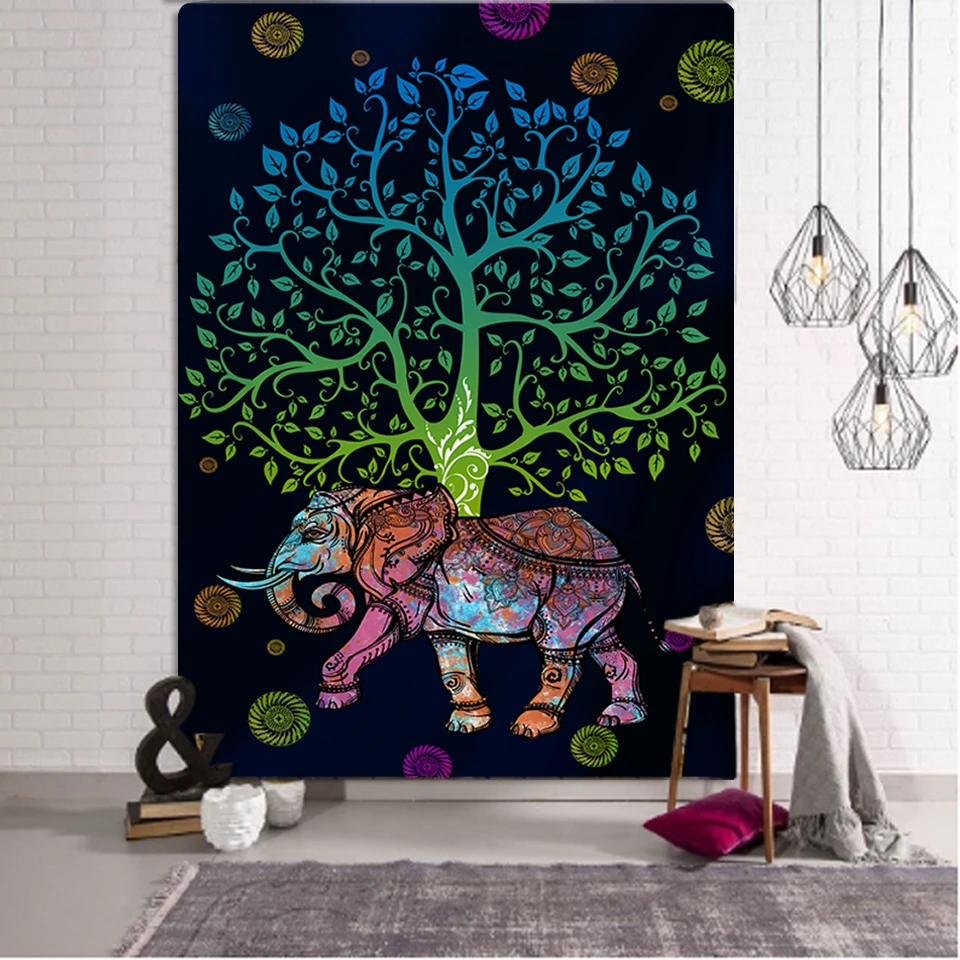 Bohemian Mandala Elephant Tapestry Wall HangingSandy BeachPicnic Throw Rug Blanket Camping Tent Travel Sleeping Pad Custom Room