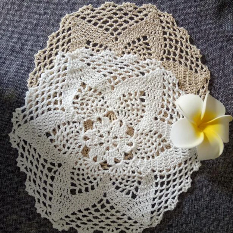 

Modern Lace Cotton Table Place Mat Dish Round Pad Cloth Crochet Dinner Placemat Cup Mug Tea Coaster Handmade Drink Doily Kitchen
