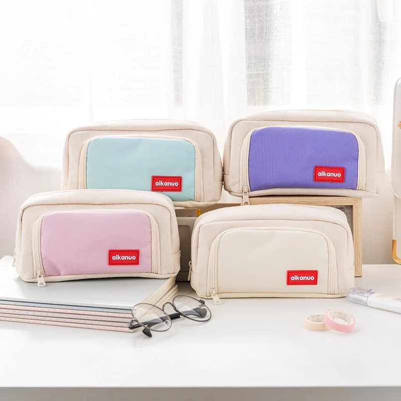 Imagem -03 - Estojo de Lápis Kawaii com Zíper para Meninas Grande Capacidade Bolsa de Armazenamento Portátil Papelaria Escolar Caixa Bonito Lona