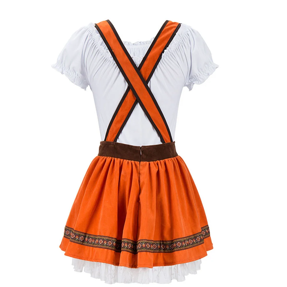 Man Women Bavaria Germany Oktoberfest Orange Beer Costume Shirt Lederhosen Suspender Dress Beer Maid Outfit