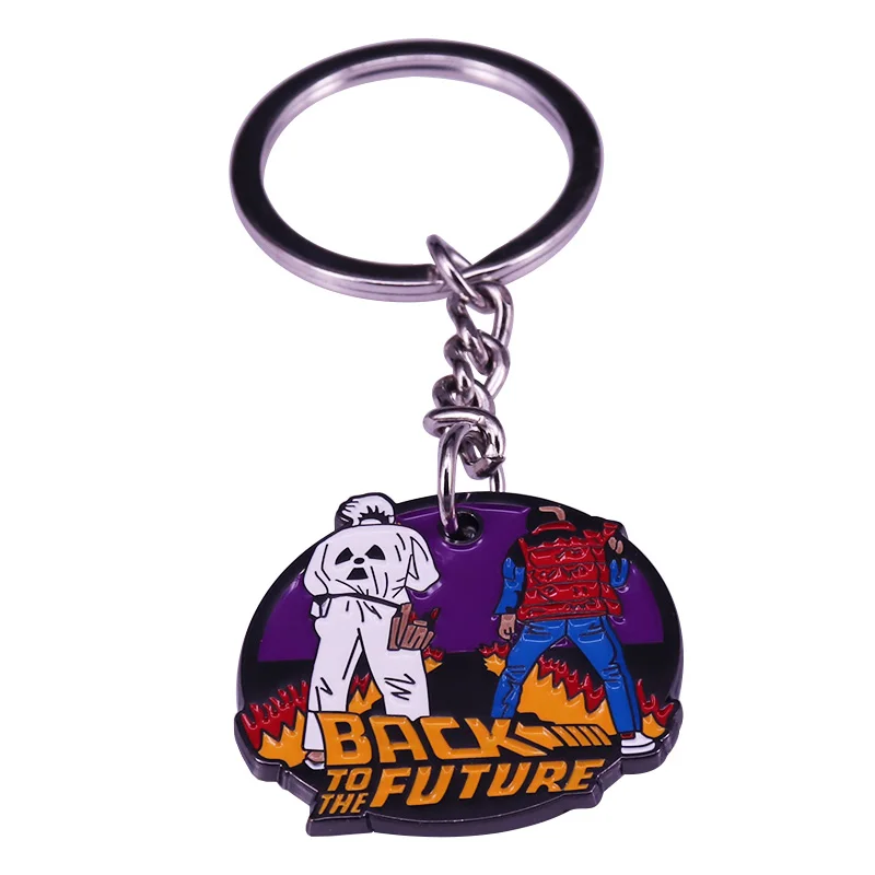 Back To The Future Keyring Doc Brown Marty McFly Keychain 1980s Time Travel Sci-fi Movie Fans Flair Addition