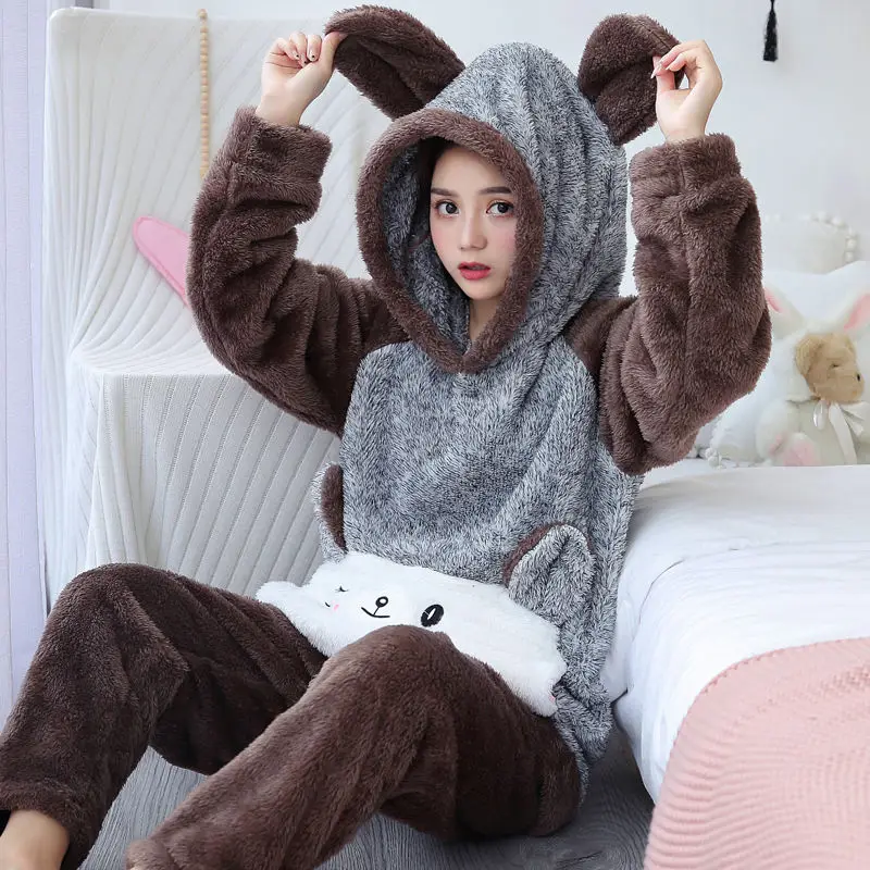 Winter Thick Warm Flannel Pajamas Sets For Women Sleepwear Home Clothing Pajama Home Wear Pyjamas Set